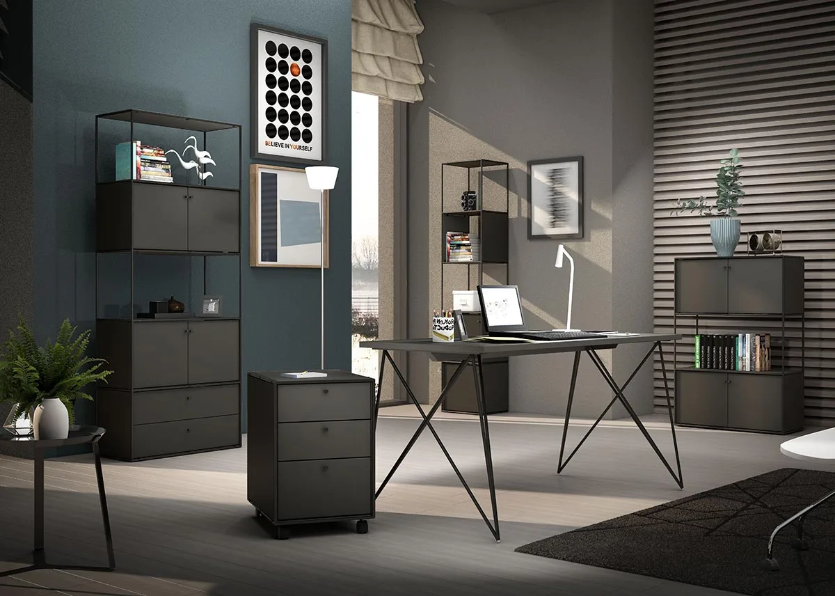 Cassettiera da ufficio con ruote moderna Grigio laccato 