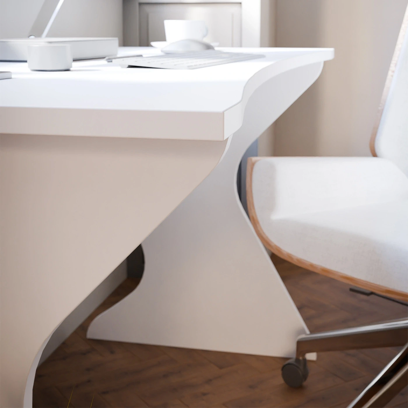 scrivania bianco opaco sagomata