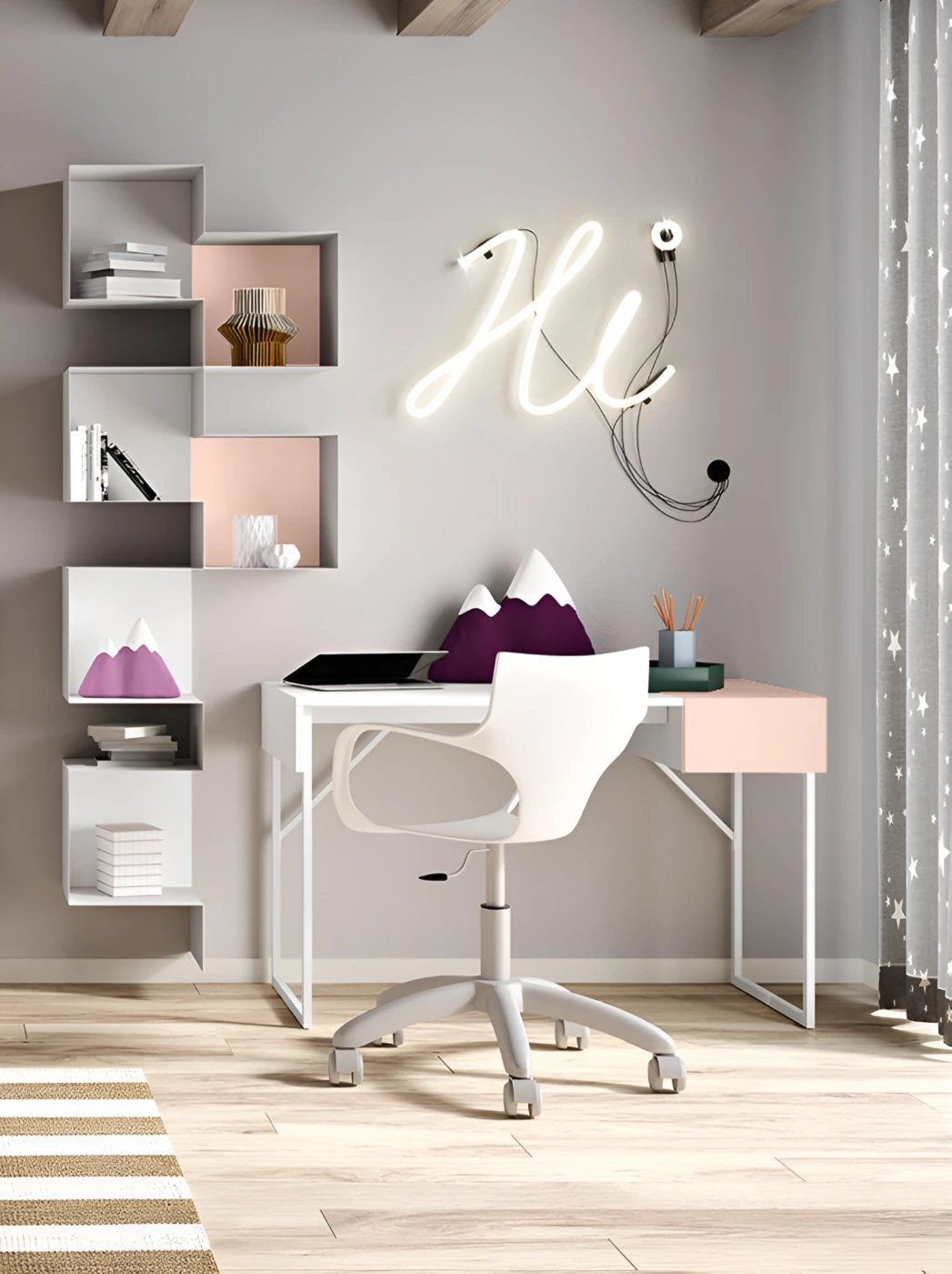 Cameretta completa bambina  in finitura Bianco frassino e Peonia Zenzero Shop