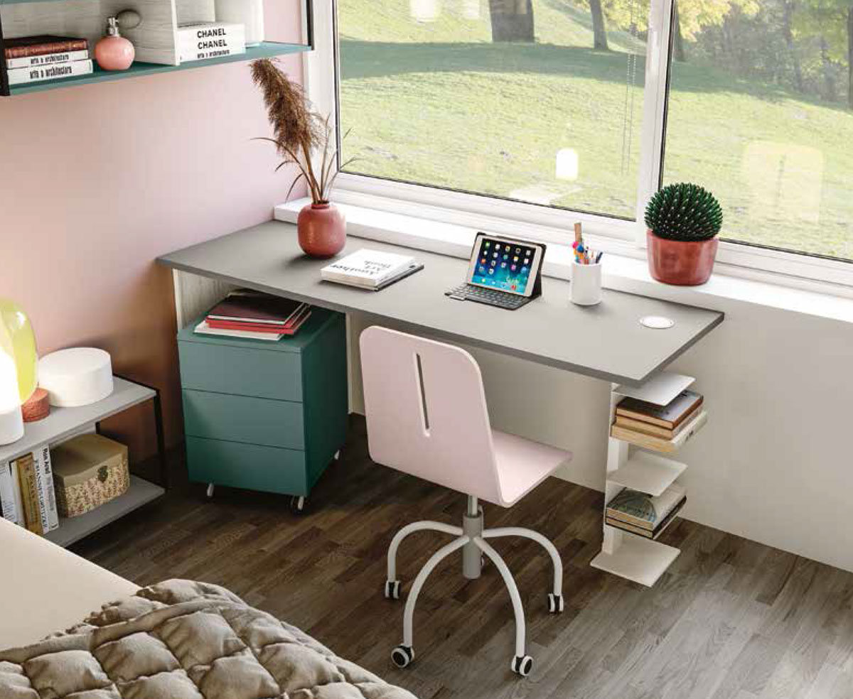 Cameretta bambina Grigio seta, Rosa e Bianco altea con letto imbottito