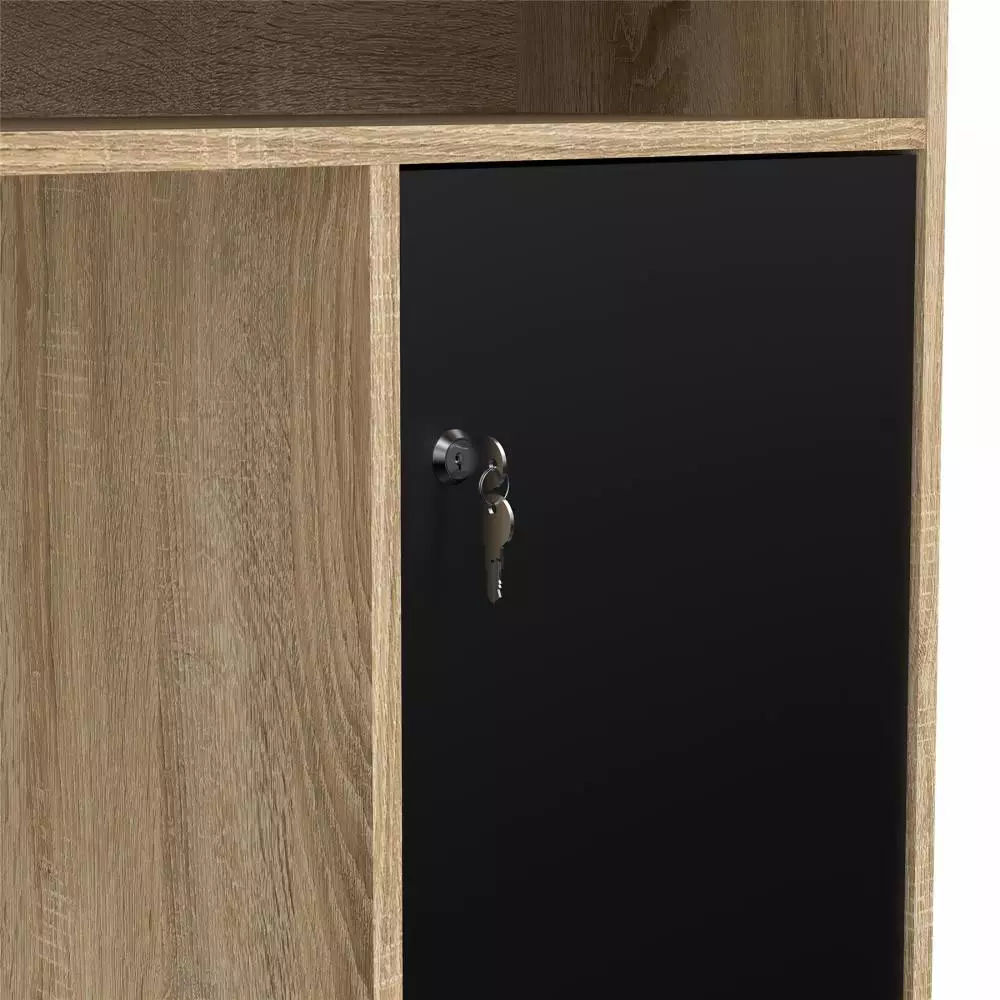 scrivania nera con tre cassetti