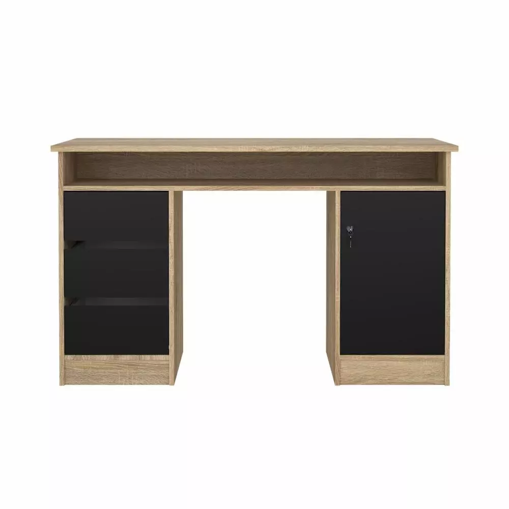 scrivania nera con tre cassetti