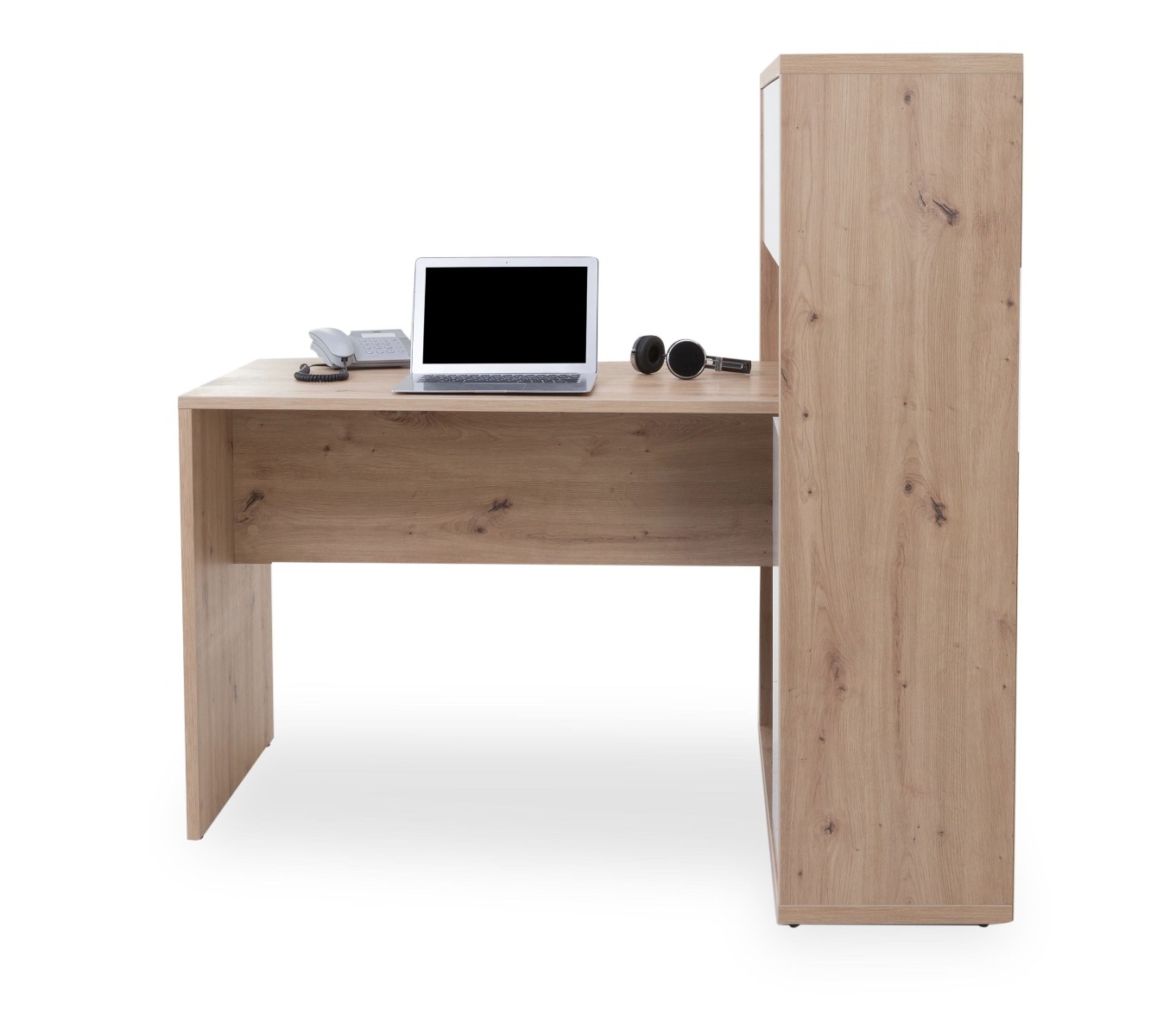 Scrivania moderna con 2 ante + 1 cassetto, colore Rovere e Bianco laccato