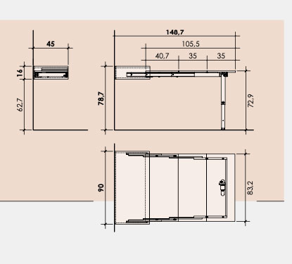Scrivania salvaspazio estraibile con cassetti e ribalta, finitura Blu opale