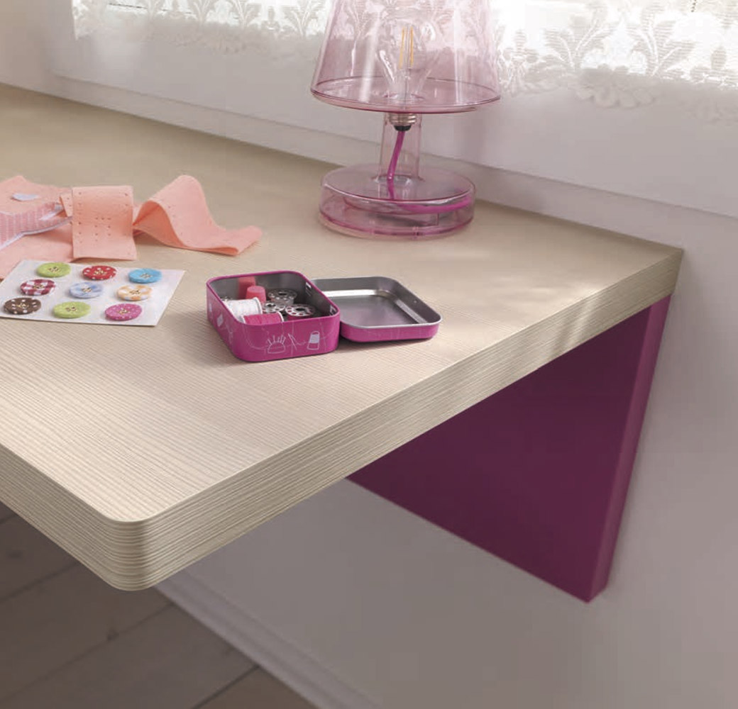 Scrivania camerette sospesa Moretti Compact, Larice e Ciclamino laccato