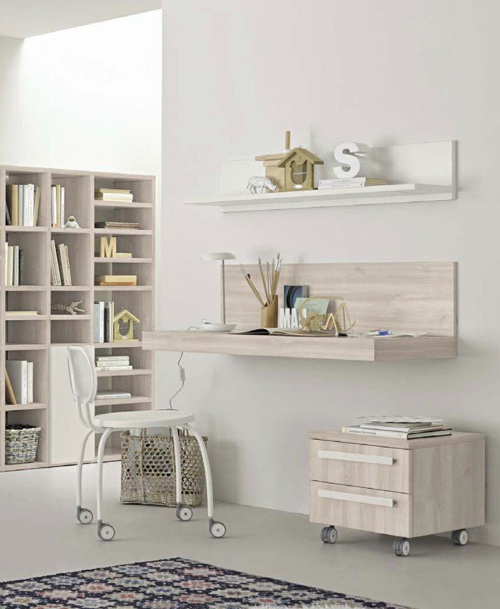 Scrivania sospesa camerette, finitura Ciliegio bianco