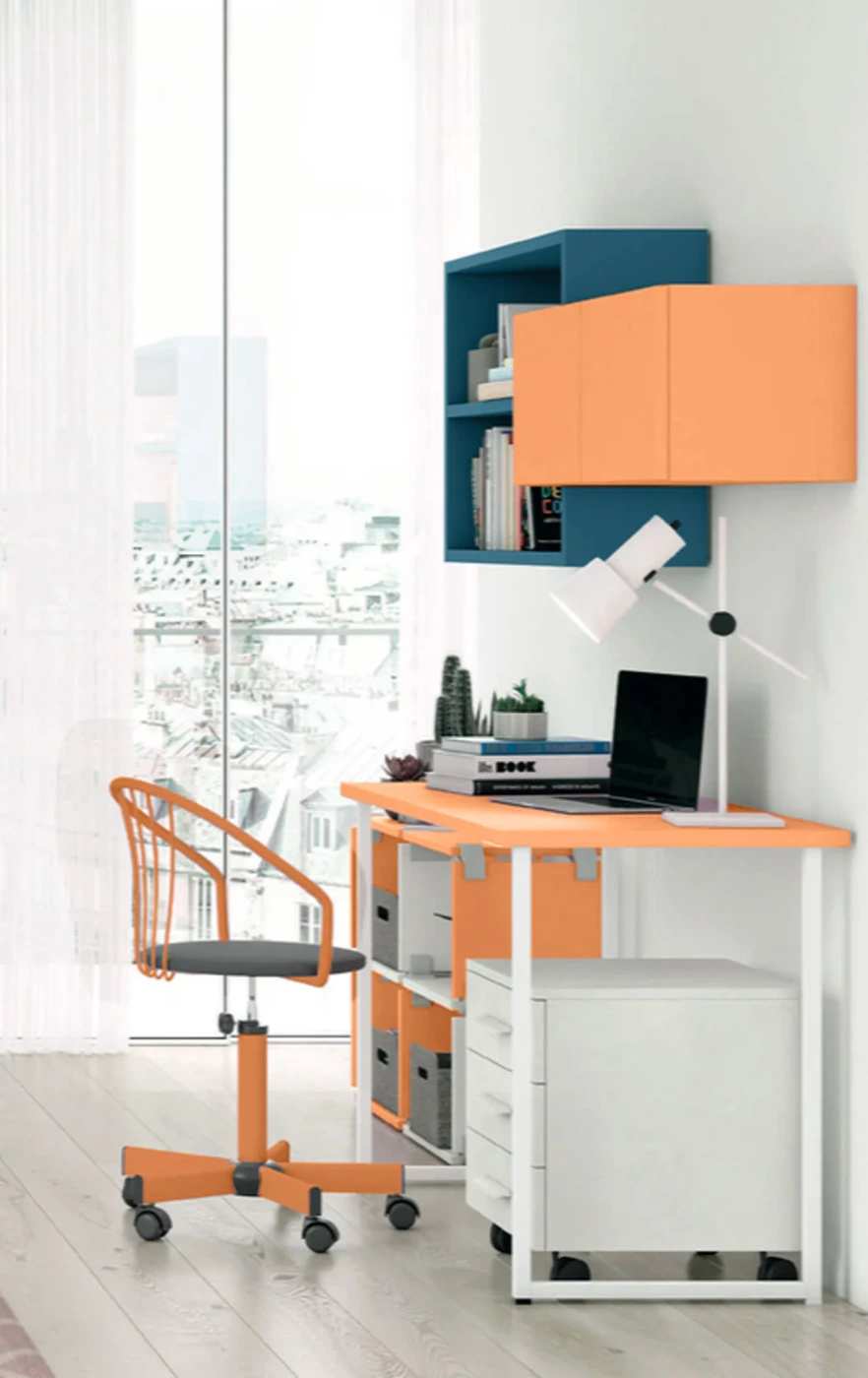 Scrivania per ragazzi in finitura Papaya, Cemento artico e Cadaques