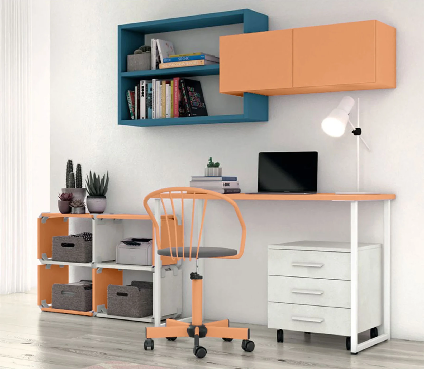 Scrivania per ragazzi in finitura Papaya, Cemento artico e Cadaques