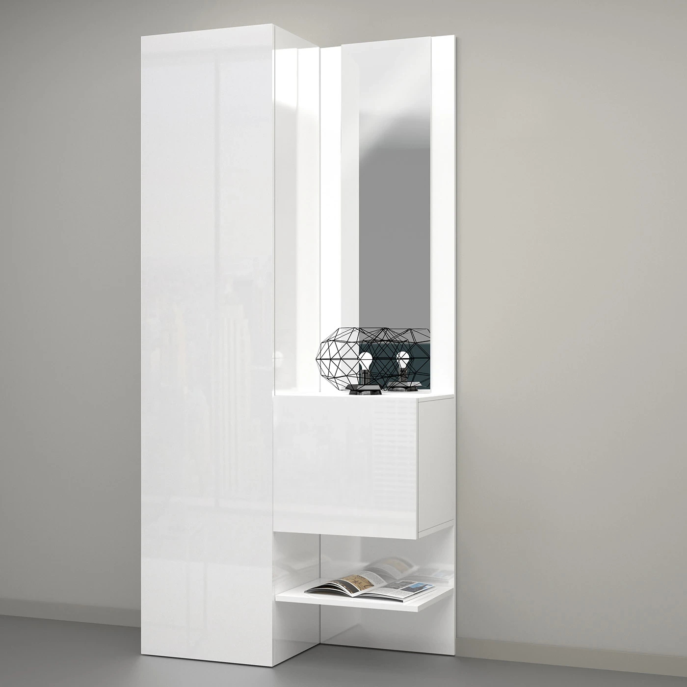 Set ingresso da 2 pezzi, 90x191x35 h cm, Bianco laccato lucido