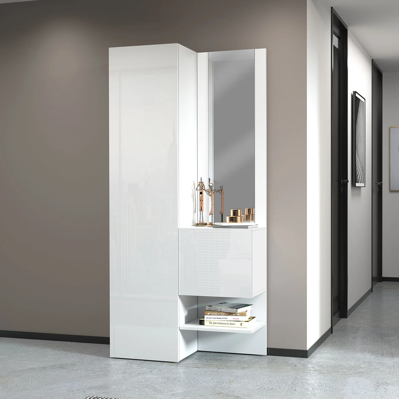 Set ingresso da 2 pezzi, 90x191x35 h cm, Bianco laccato lucido