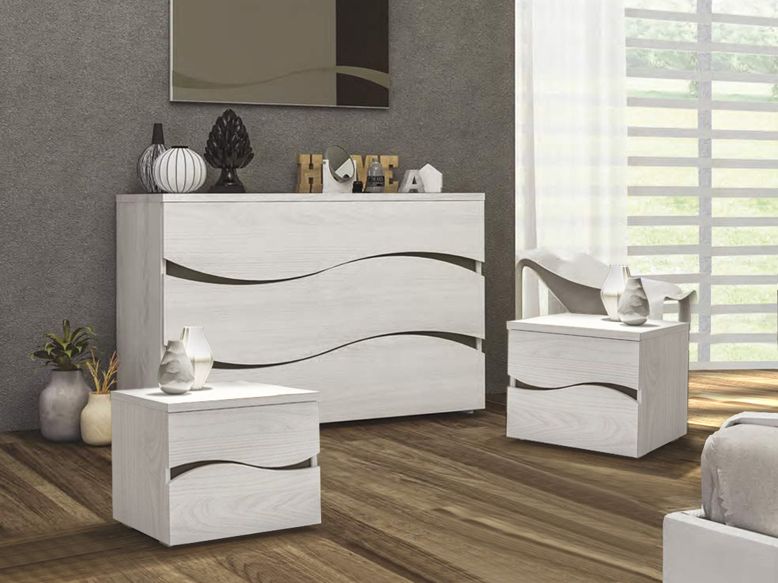 Set zona notte, Comò e Comodini, Olmo Bianco, Made in Italy