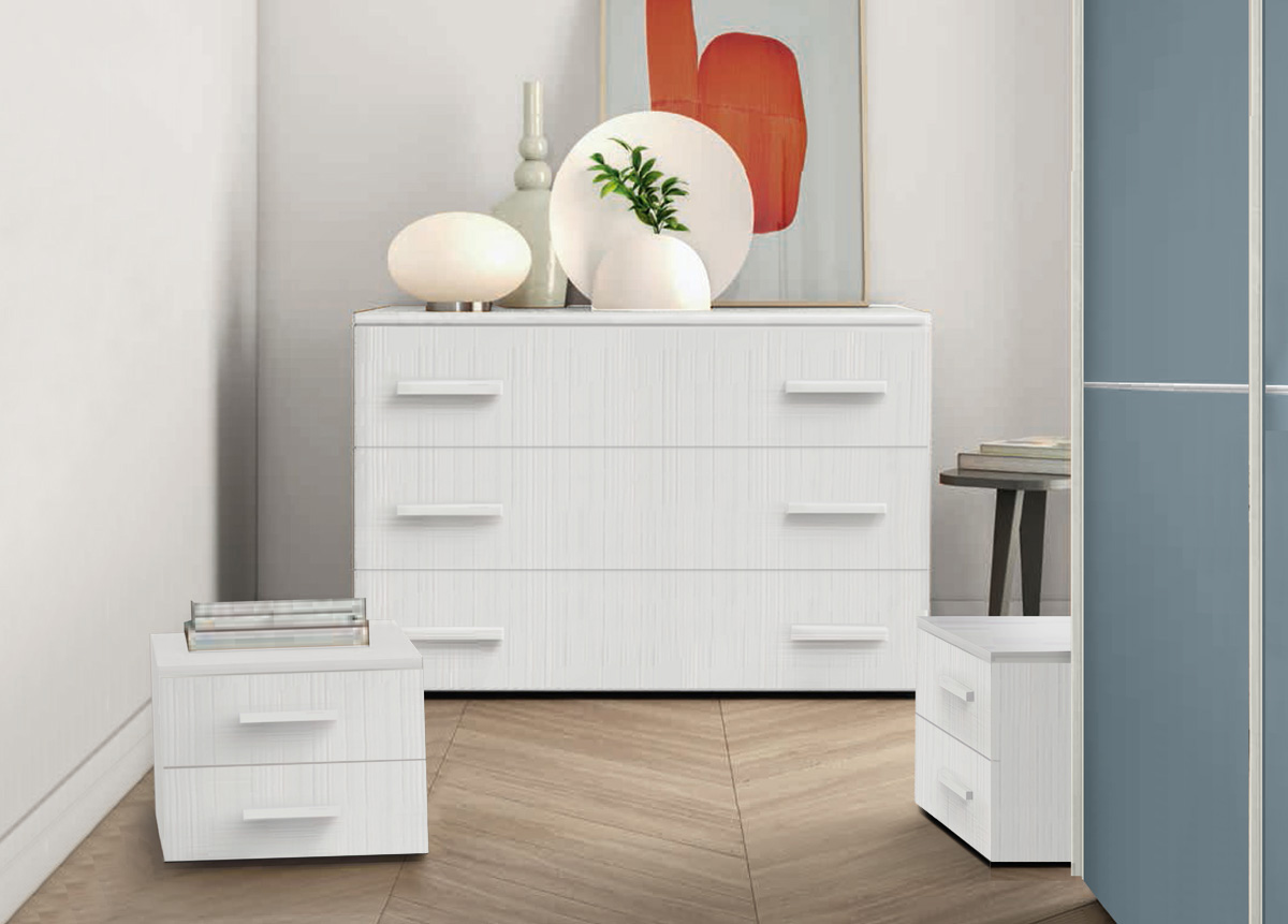 Camera matrimoniale Rovere bianco e Rovere gesso con armadio scorrevole