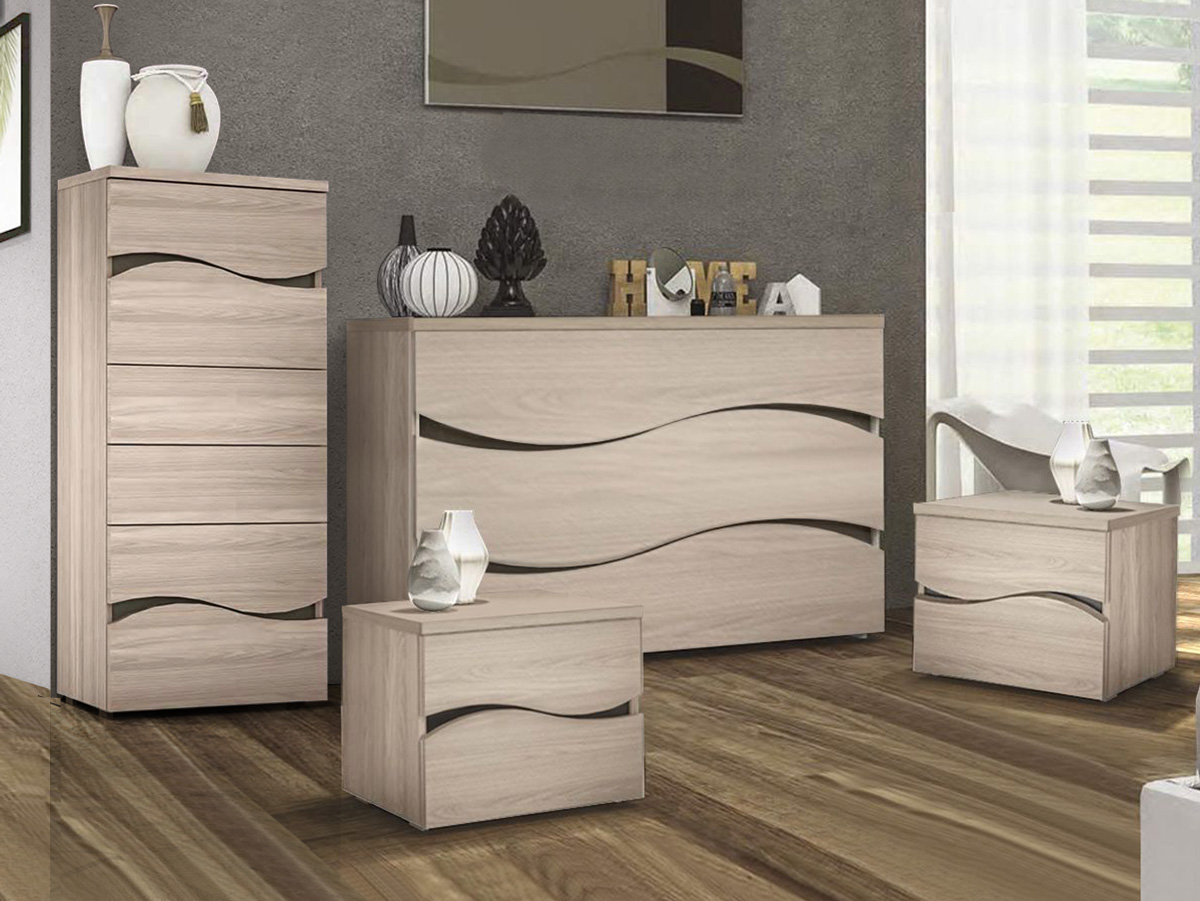 Set zona notte, Settimino, Comò e Comodini, Olmo Perla, Made in Italy