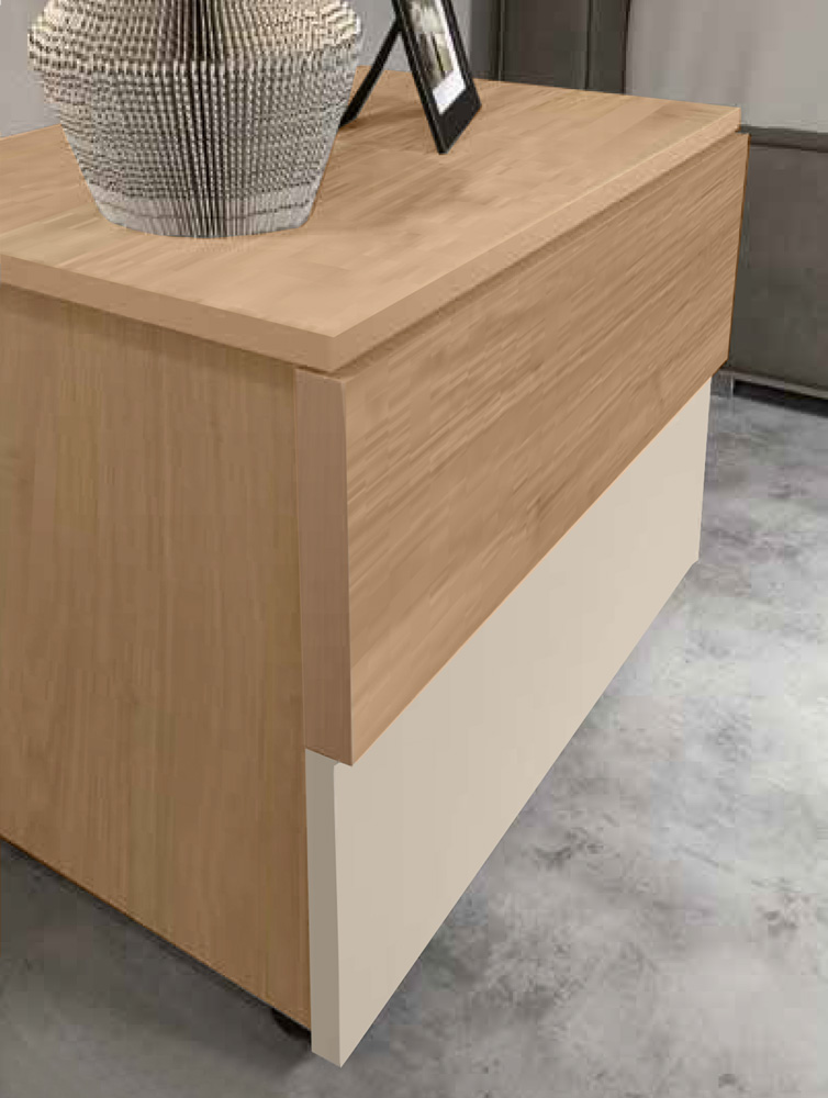 Set comò e comodini moderno, finitura Noce biondo e Orzo