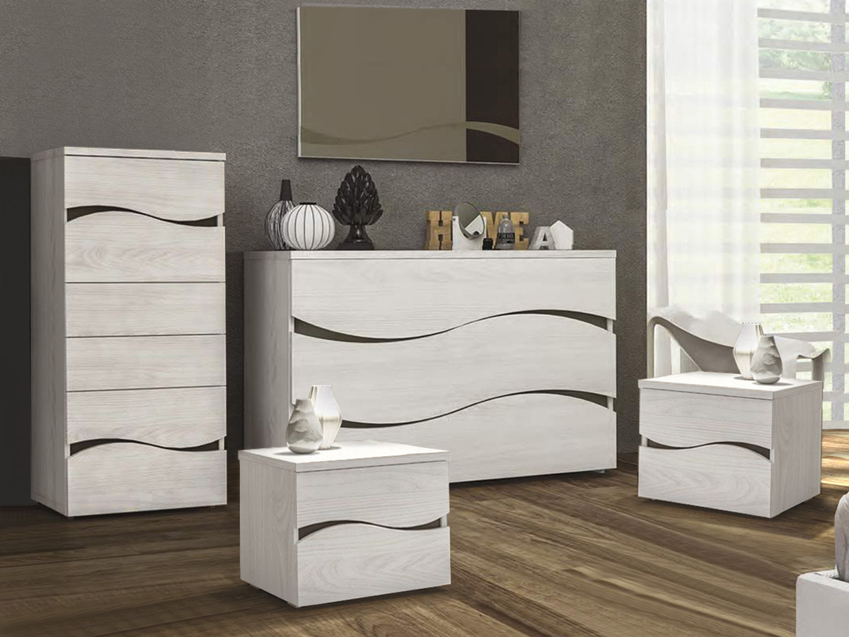 Set zona notte, Settimino, Comò e Comodini, Olmo Bianco, Made in Italy