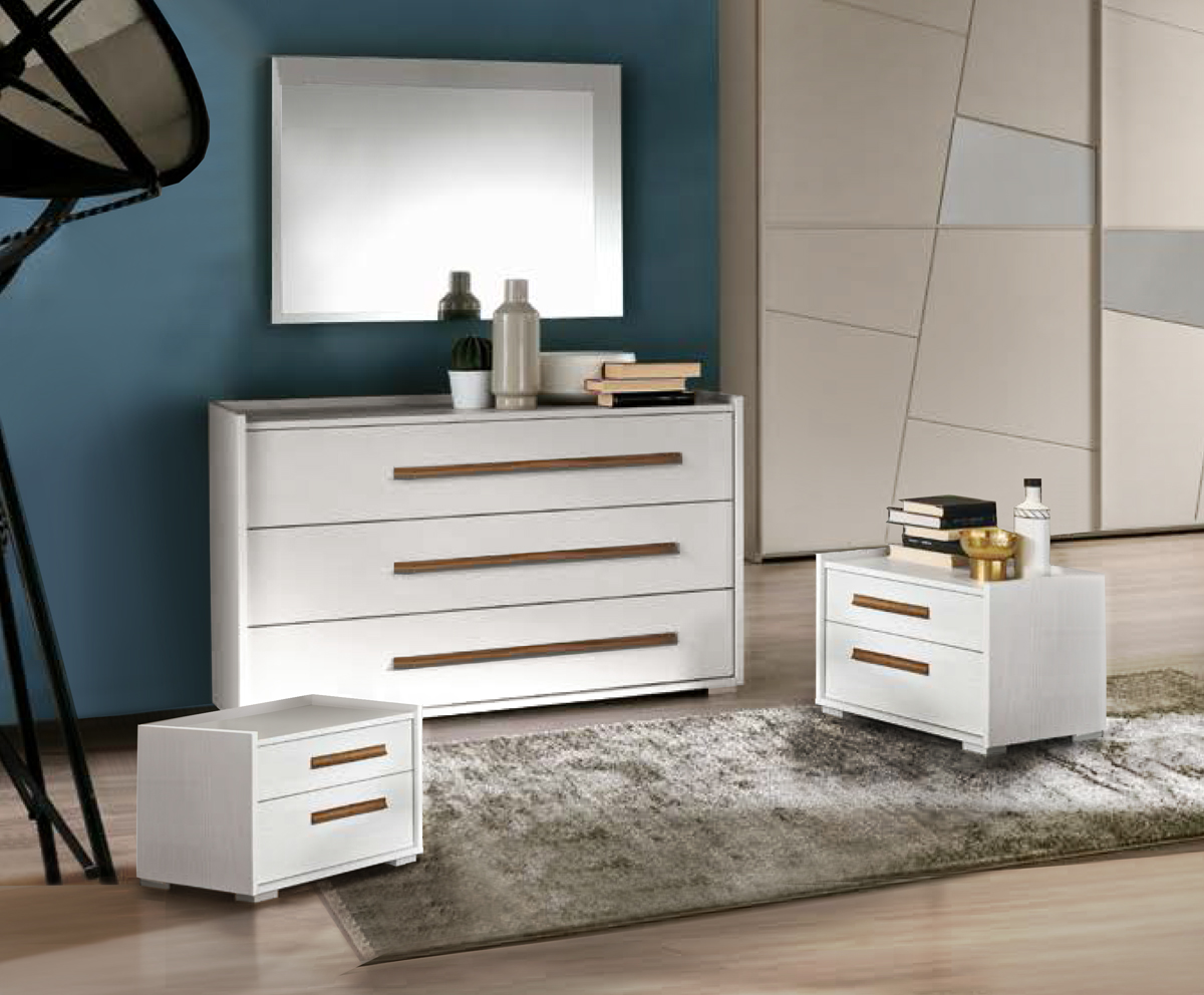 Set comò e comodini Noce bianco con maniglie Noce naturale