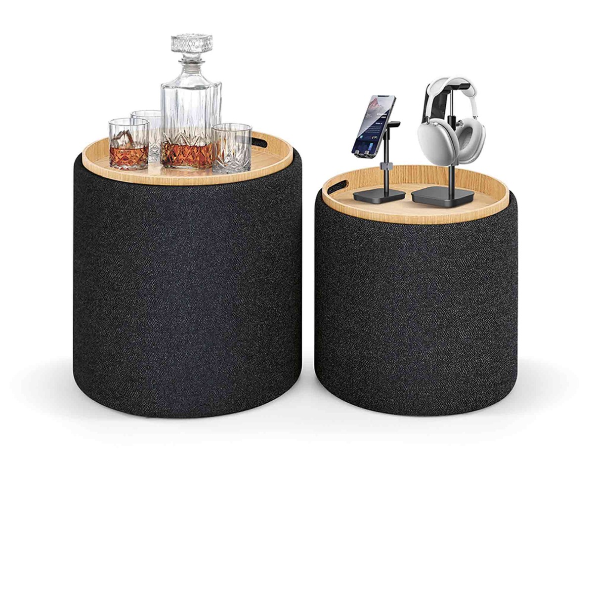 coppia pouf grigi in tessuto moderni