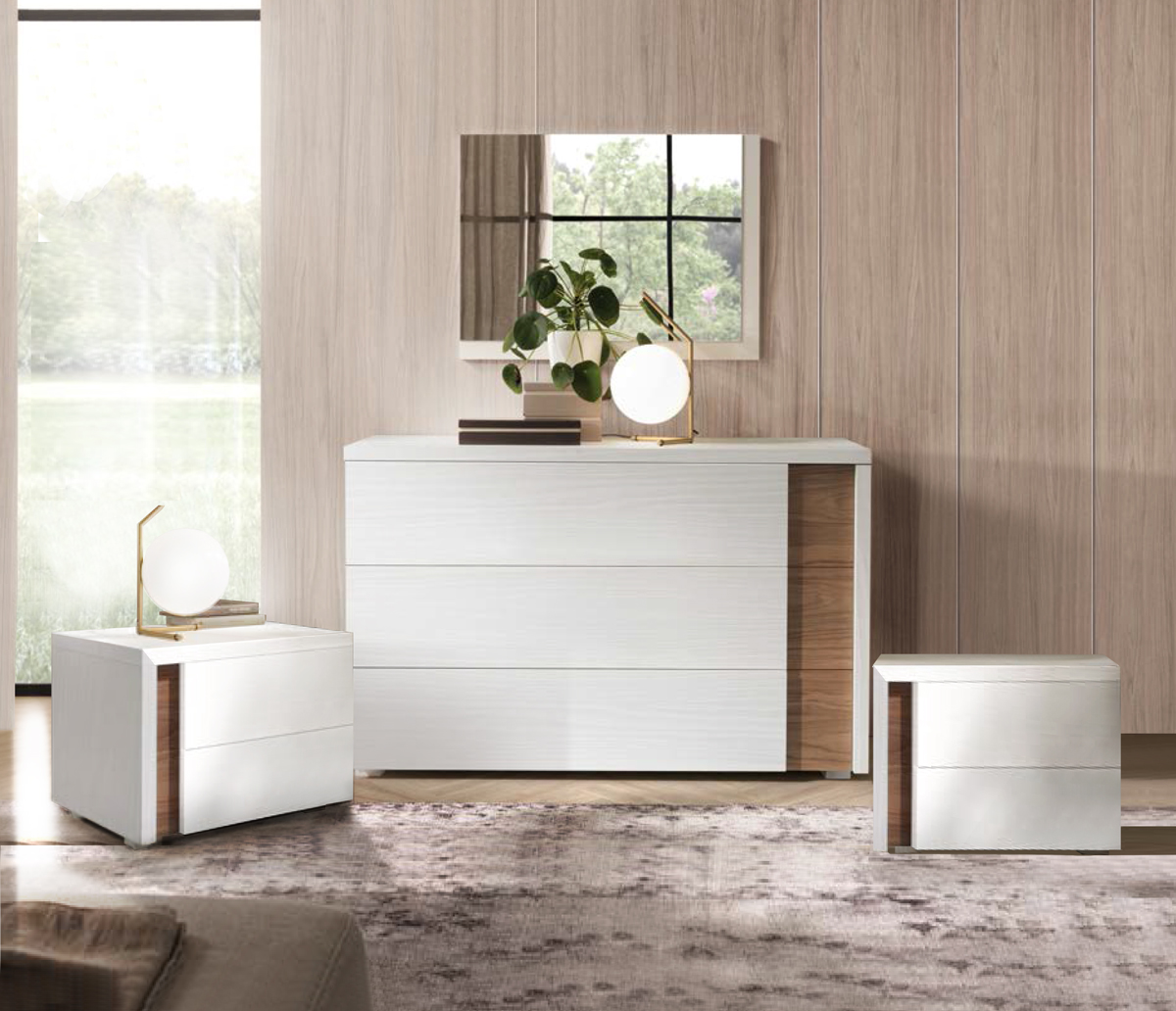 Comò e comodini Noce naturale e Noce bianco, design moderno