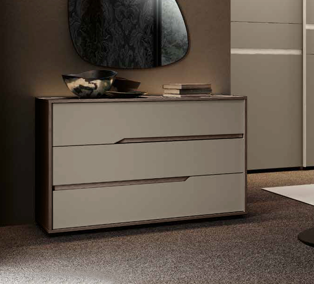 Set moderno comò e comodini Noce moro e Grigio seta