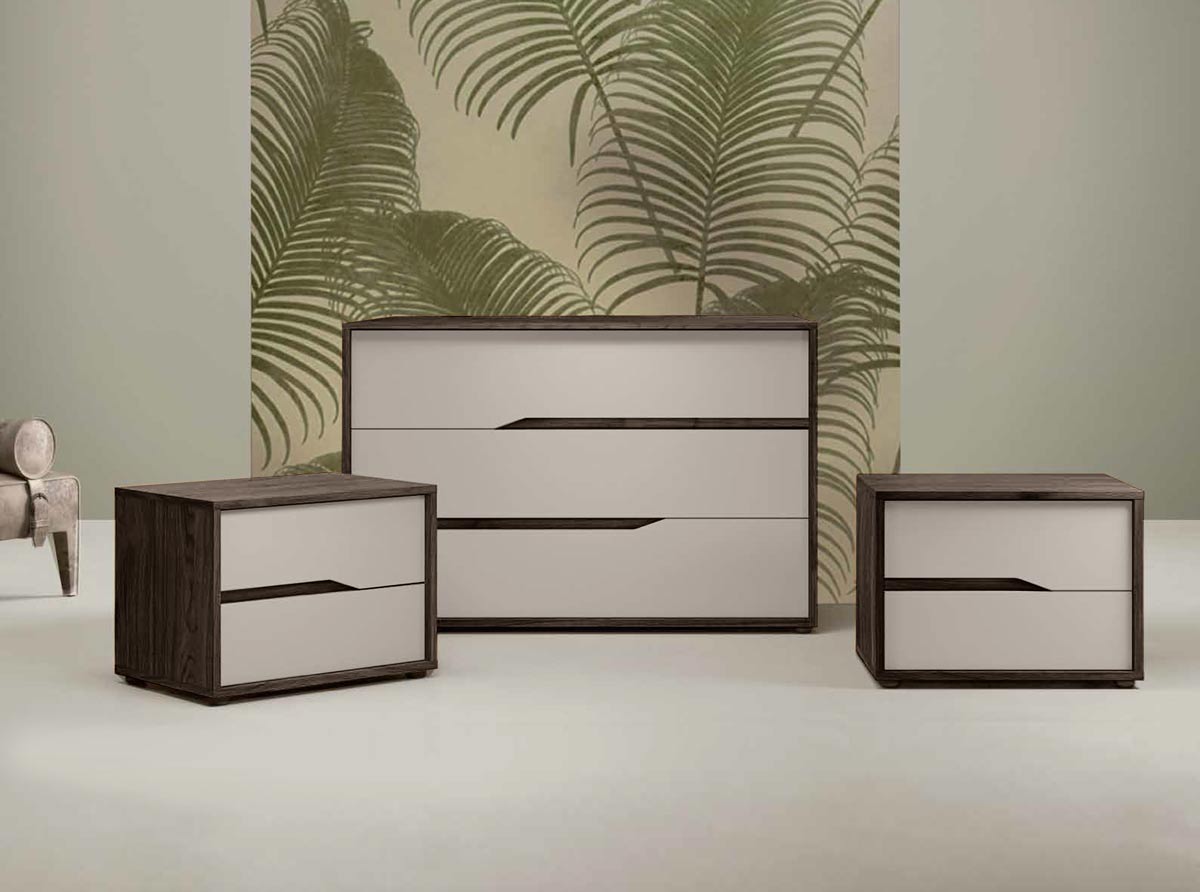 Set moderno comò e comodini Noce moro e Grigio seta