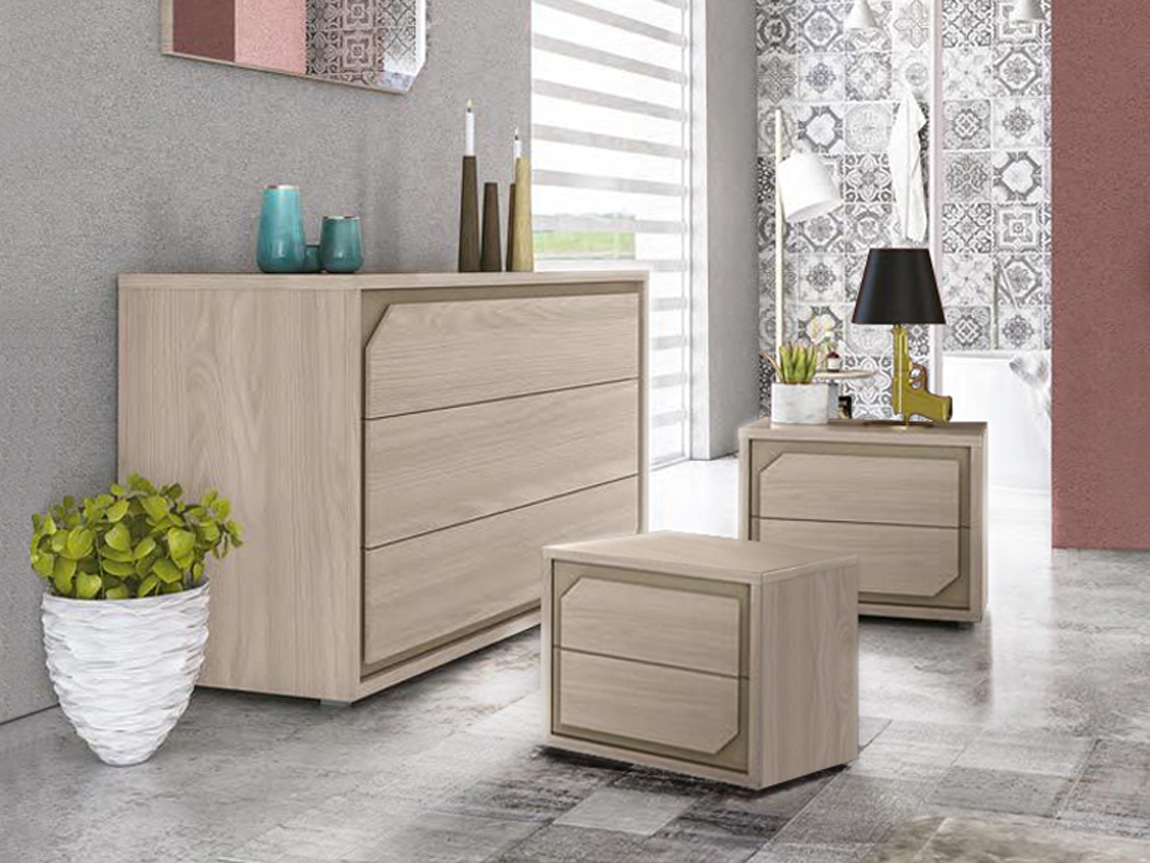 Set zona notte, Comò e Comodini, Olmo Perla e Visone Made in Italy