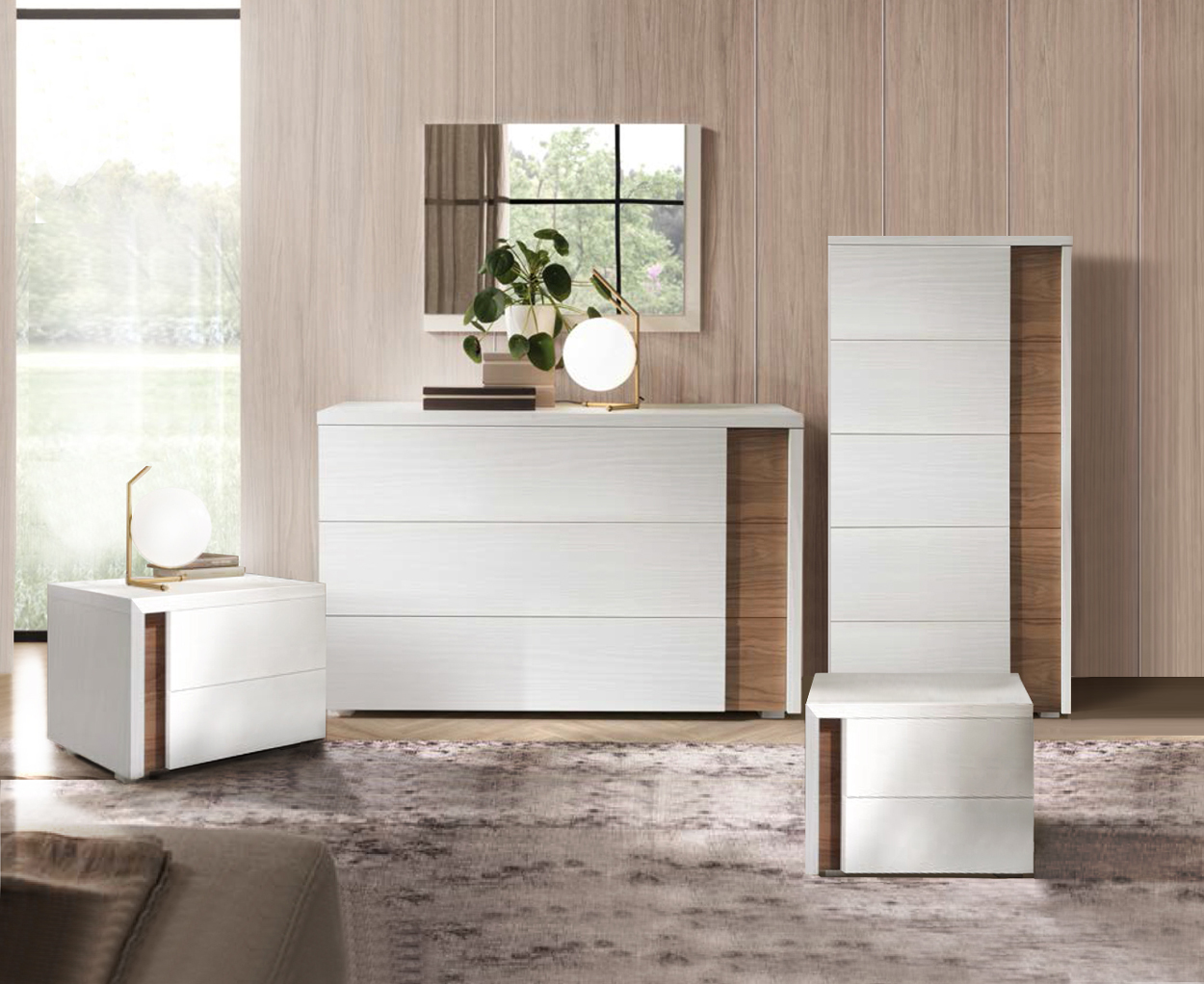 Set Noce naturale e Noce bianco, design moderno
