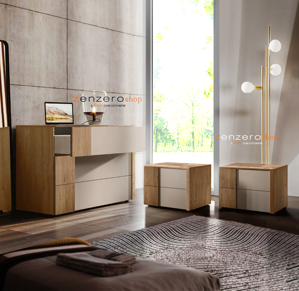 Set Santorini bicolor in finitura Noce biondo e Visone