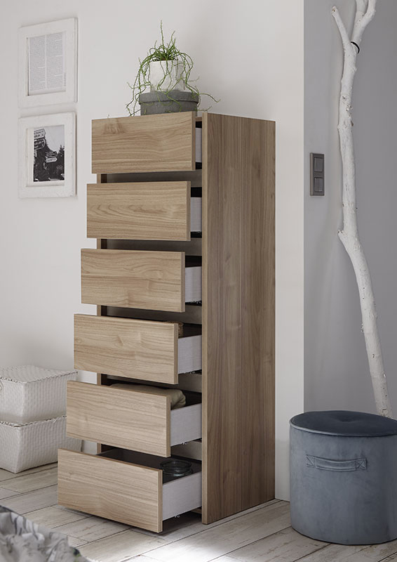 Conveniente Settimino moderno con 6 cassetti, Noce chiaro e Argilla