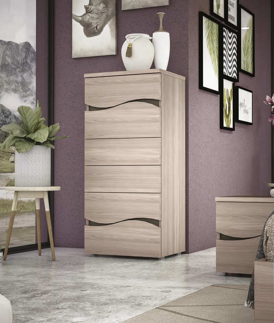 Settimino moderno con 6 cassetti, Olmo Perla, Made in Italy
