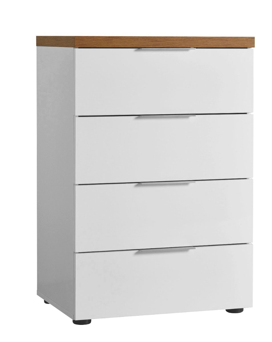 Settimino 4 cassetti finitura Bianco lucido e Castagno, Made in Italy