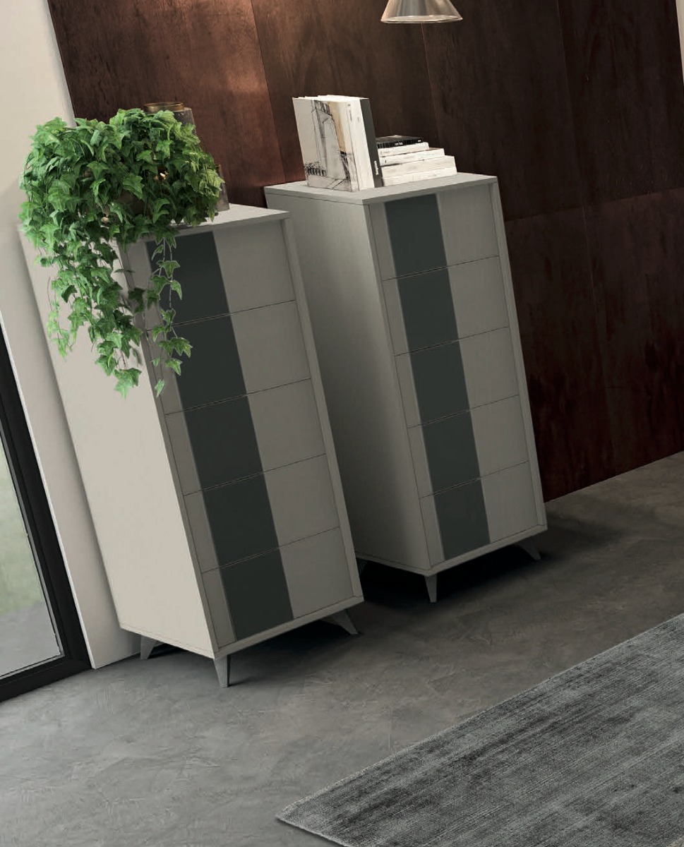 Settimino bicolor 5 cassetti con piedini, Rovere dorian e Grigio titanio
