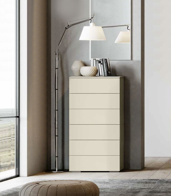Settimino moderno 6 cassetti con maniglie a presa laterale, in finitura Orzo