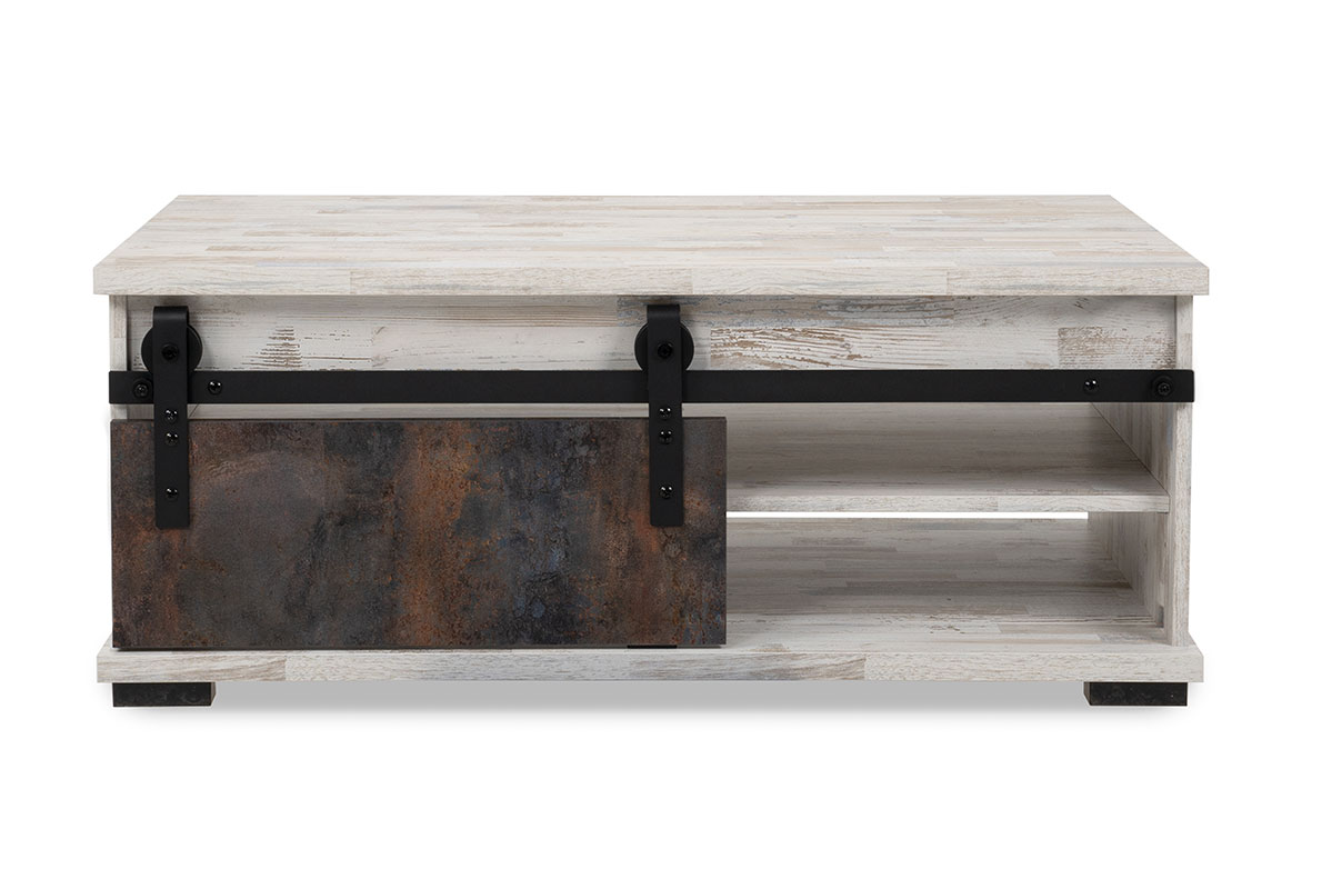 Tavolino Tromso con un'anta in finitura Willow e Acero invecchiato