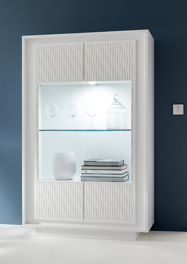 Vetrina Design Moderno, 2 ante Alta, Bianco Opaco con frontali serigrafia Sigaretta