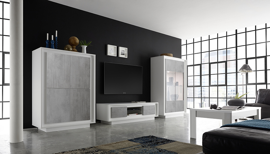 Parete completa, solo come in foto, bianco opaco con frontali beton