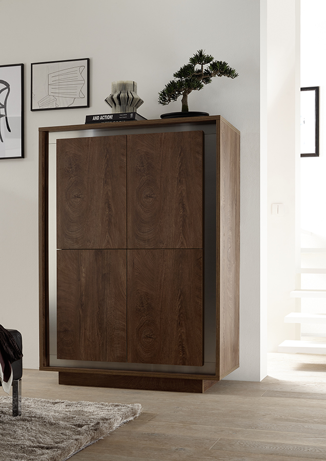 Credenza Moderna, Madia di Design, 4 ante in finitura Cognac
