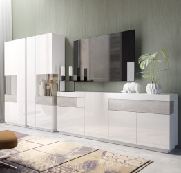 Pratico Porta TV L.206 grigio cemento e bianco lucido 