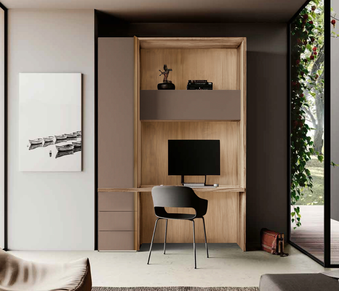 Zona studio per Smart working in Noce Biondo e Bronzo