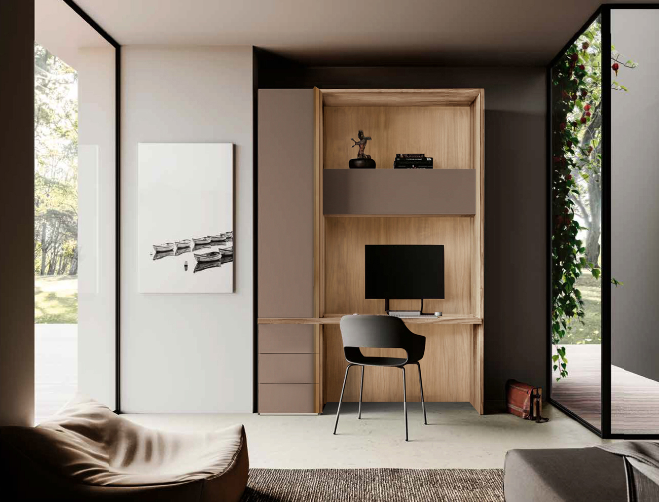 Zona studio per Smart working in Noce Biondo e Bronzo