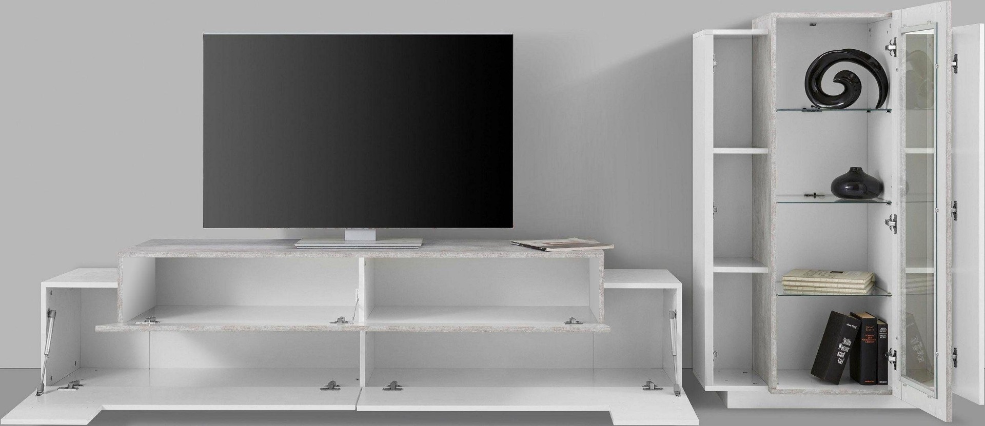 Offerta soggiorno moderno Cemento e Bianco lucido