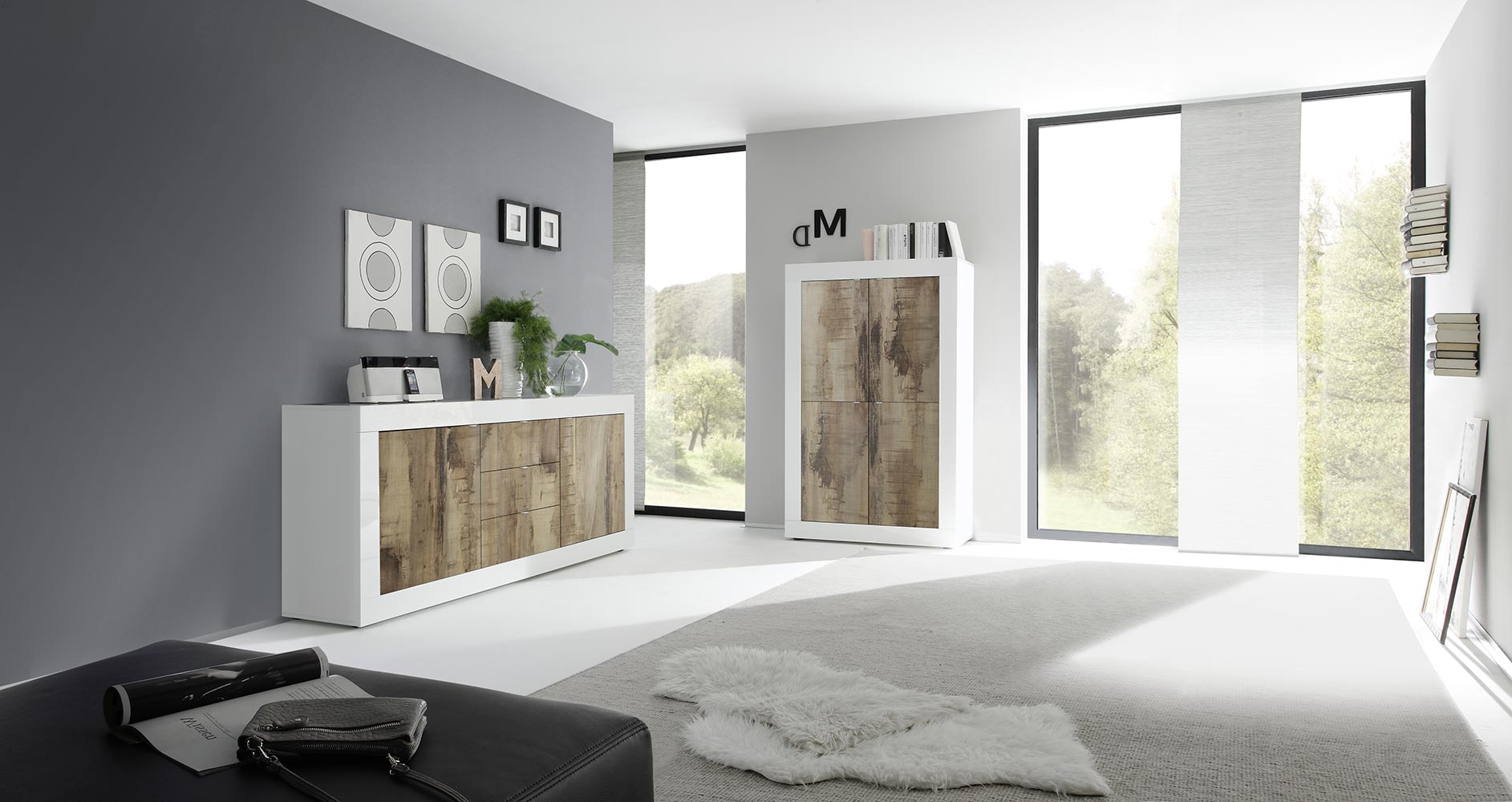 Madia bianco lucido e pero, Credenza Moderna, Madia di Design