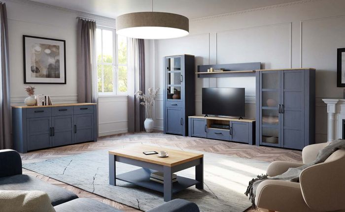 Mobile tv Rovere navy e Rovere riviera, 2 ante 1 cassetto