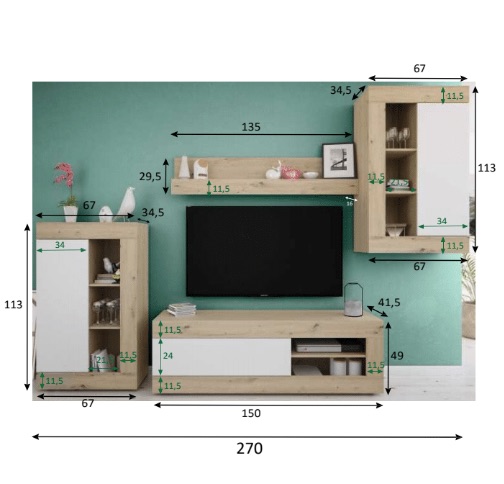 Soggiorno completo in offerta, finitura Rovere nodi e Bianco opaco
