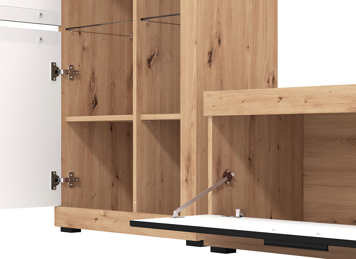 Parete attrezzata con vetrine, finitura Rovere e Nero opaco