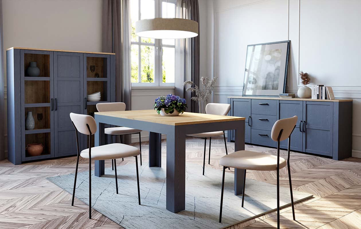 Soggiorno moderno completo, finitura Rovere navy e Rovere riviera