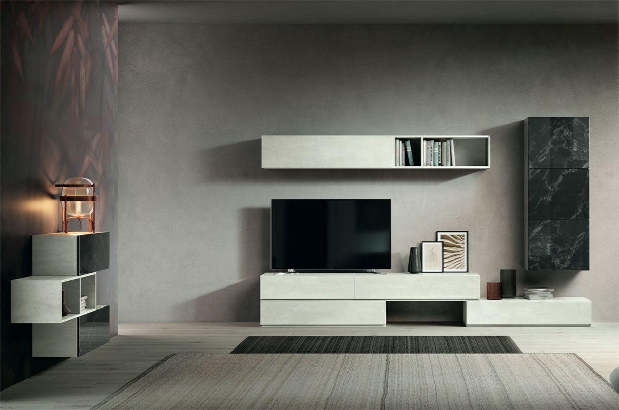 Madia sospesa Farfalla in finitura Bianco calce e Vetro marmo dark