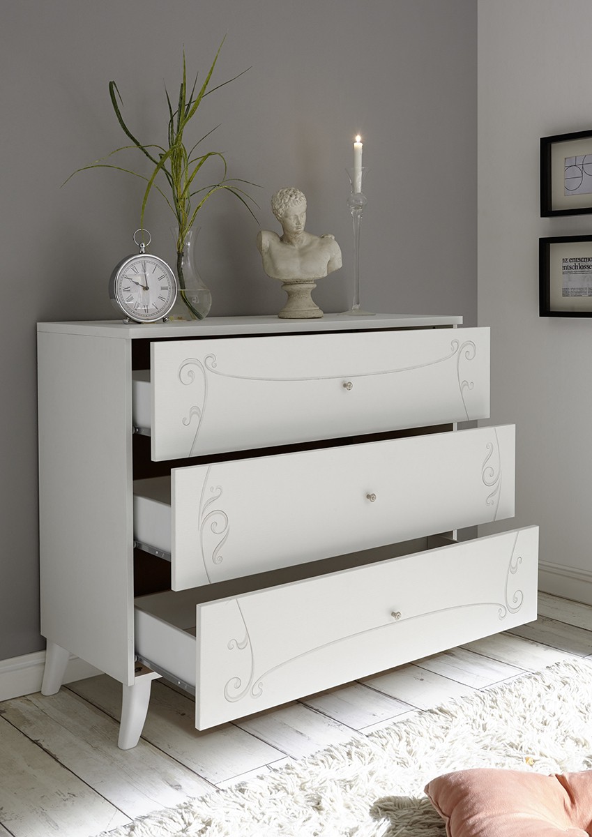 Comò bianco avatar di design con serigrafia frontale