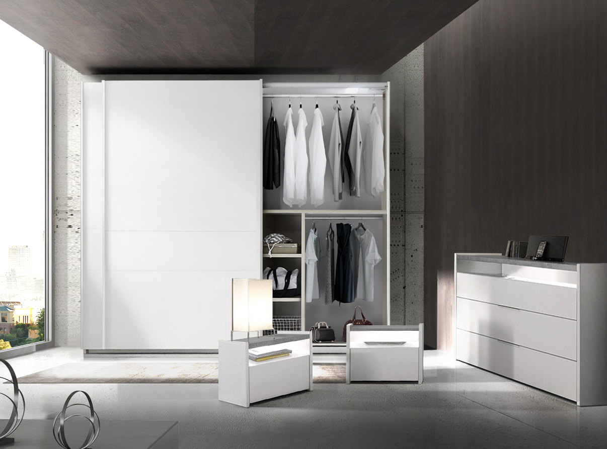Armadio scorrevole scontato, bianco opaco, made in Italy