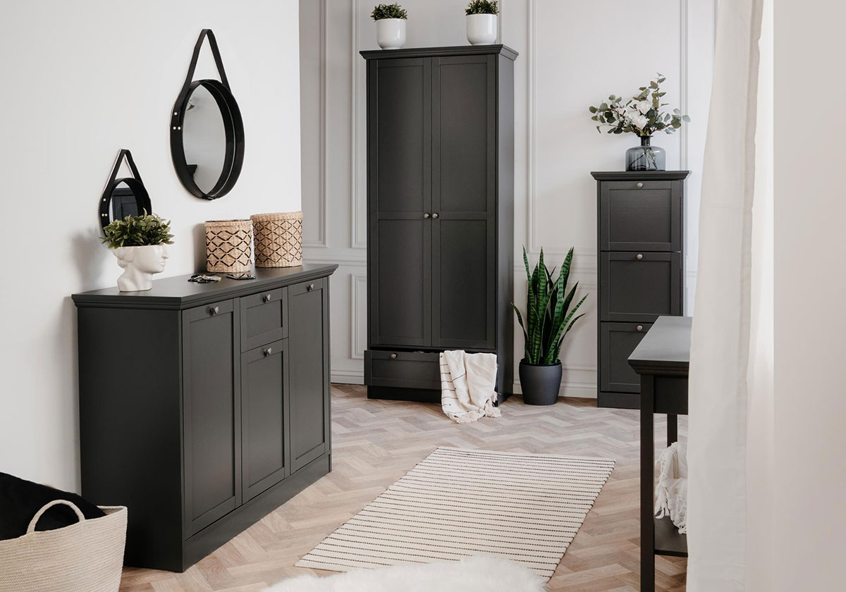 Composizione nordica per l'ingresso grigia antracite 