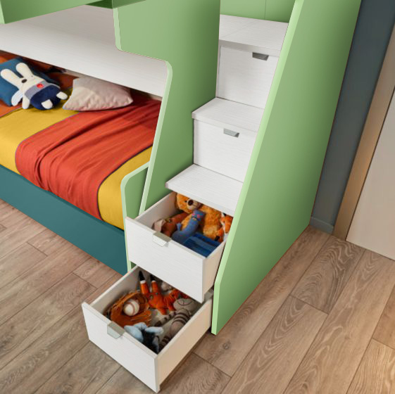 Letto a soppalco con passerella a 3 posti letto Moretti Compact, Flora e Pavone
